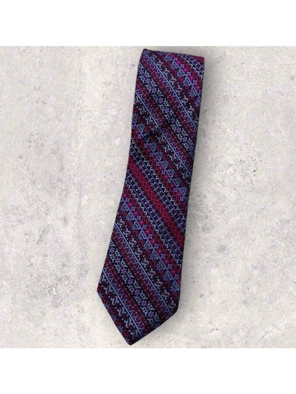 TED BAKER Silk Tie USA Purple Burgundy Geometric Floral W:3" EUC